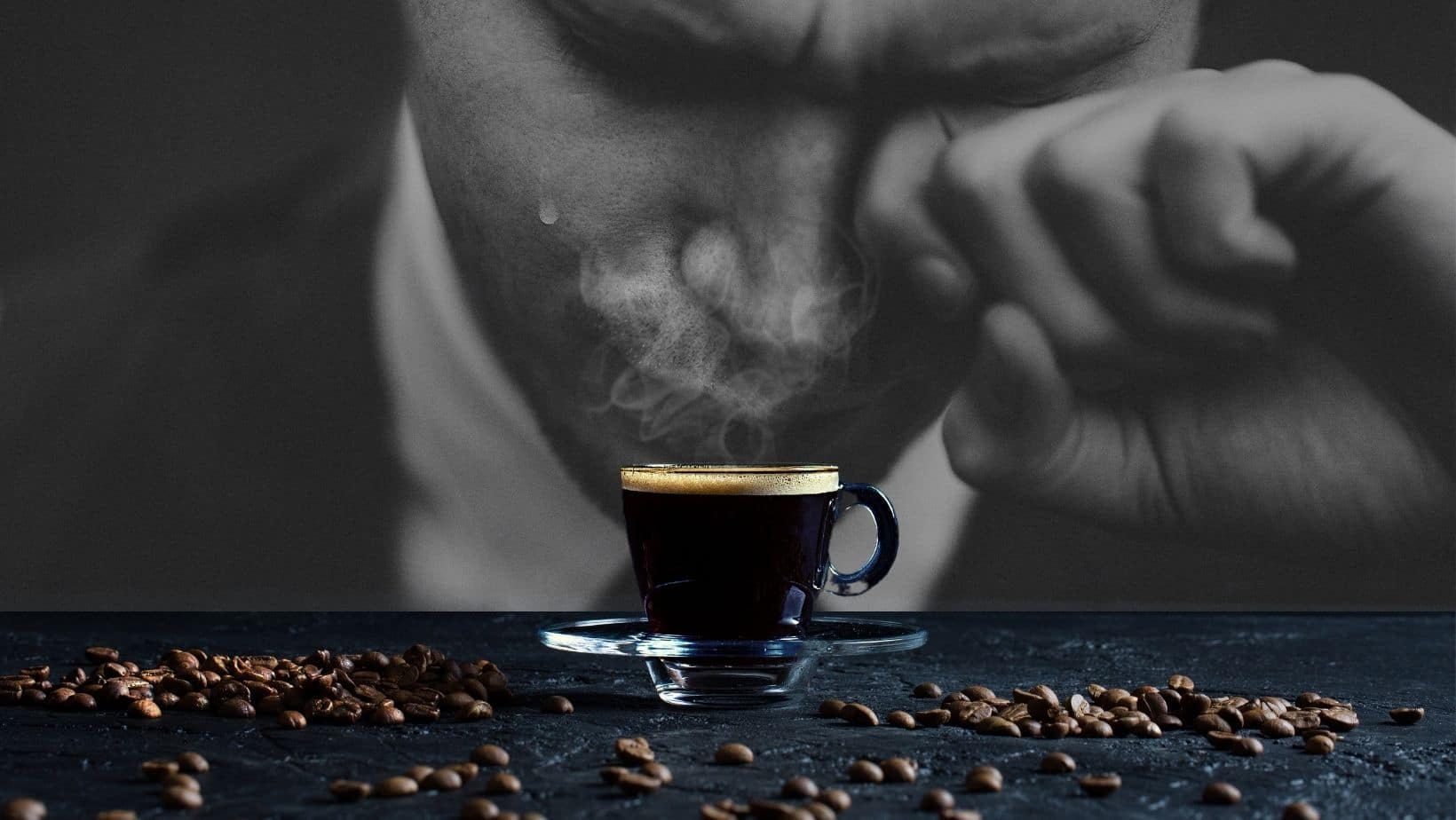 Kaffee und trauriger Mann